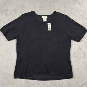 NWT Talbots Womens Medium Black Short Sleeve Cotton Rayon Knit Sweater Top